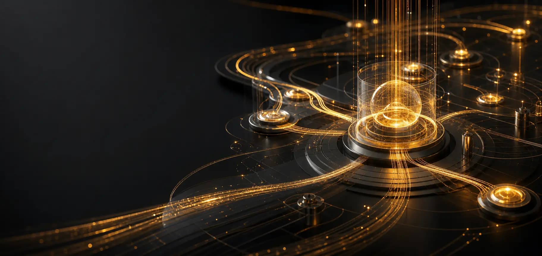 Visual abstrak ekosistem digital yang saling terhubung